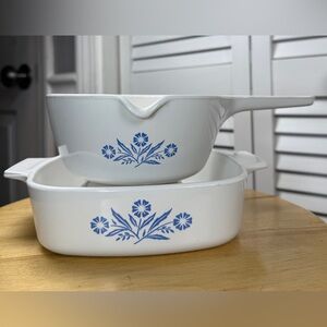 Corning Ware Blue Cornflower  7 in Casserole Dish And Sauce Pan Two And Half Cup